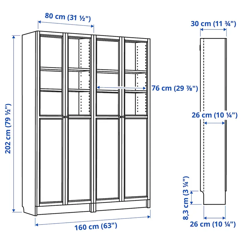 IKEA BILLY БИЛЛИ / OXBERG ОКСБЕРГ, стеллаж, белый, 160x30x202 см 390.477.37 фото №4