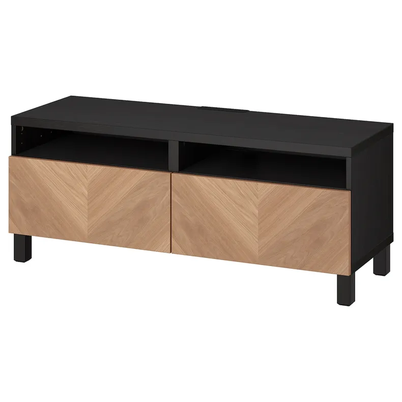 IKEA BESTÅ БЕСТО, тумба под ТВ, с ящиками, черный / коричневый Hedeviken / Stubbarp / okl oak, 120x42x48 см 194.358.56 фото №1