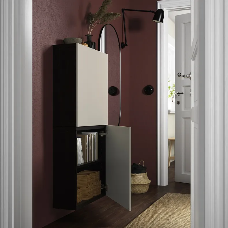 IKEA BESTÅ БЕСТО, шафа навісна із 2 дверцятами, чорно-коричневий / лапландський світло-сірий бежевий, 60x22x128 см 994.219.64 фото №2