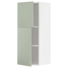 IKEA METOD МЕТОД, навесной шкаф с полками / 2дверцы, белый / светло-зеленый, 40x100 см 094.864.79 фото