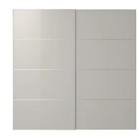 IKEA HOKKSUND ХОККСУНД, розсувні дверцята, 2 шт., глянцевий світло-сірий, 200x201 см 094.397.13 фото