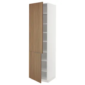 IKEA METOD МЕТОД, высокий шкаф с полками / 2 дверцы, белый / Имитация коричневого ореха, 60x60x220 см 395.188.98 фото