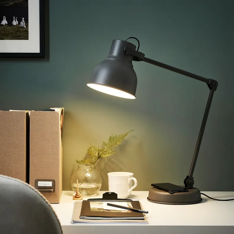 IKEA HEKTAR ХЕКТАР, робоча лампа з функц бездрот зарядж, темно-сірий 603.234.36 фото №2