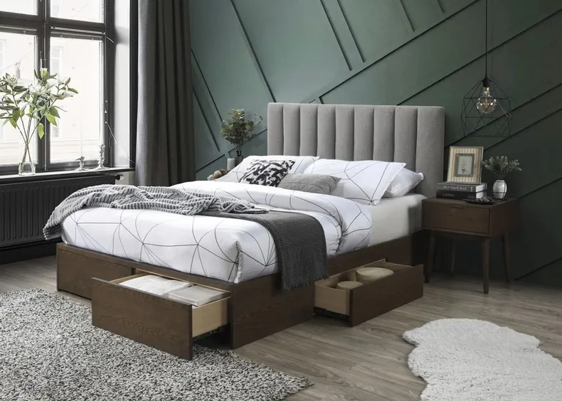 Двуспальная кровать HALMAR С ящиками Gorashi 160x200 см серый/орех фото №2