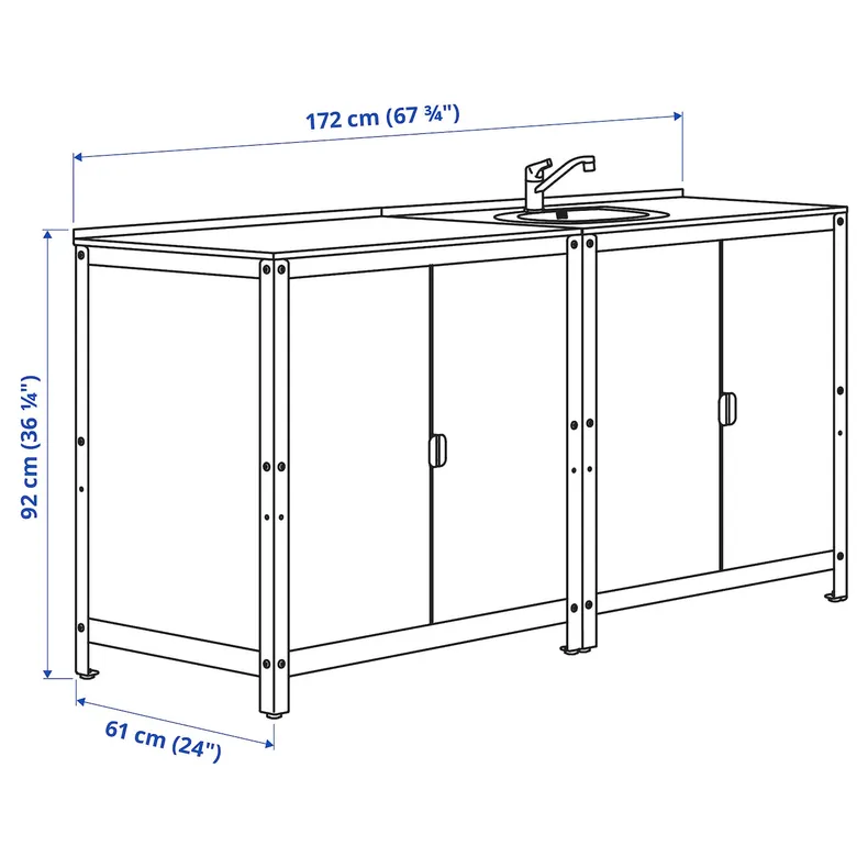 IKEA GRILLSKÄR ГРІЛЛЬШЕР, мийка з тумбами кухон, шафа для вулиці, нержавіюча сталь, 172x61 см фото №7