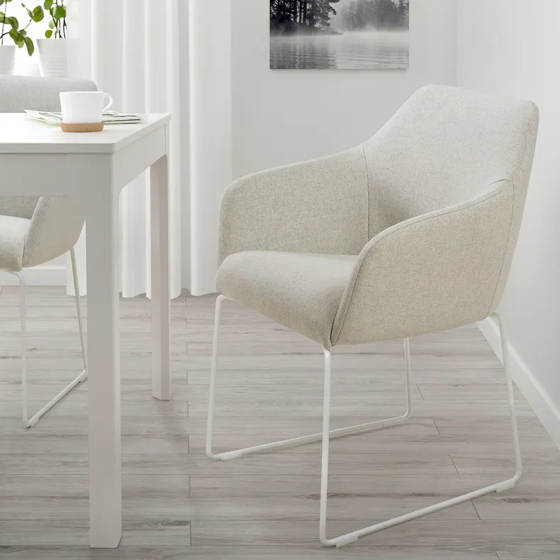 IKEA TOSSBERG ТОССБЕРГ, стілець, білий металл / бежевий Gunnared 805.652.74 фото №4