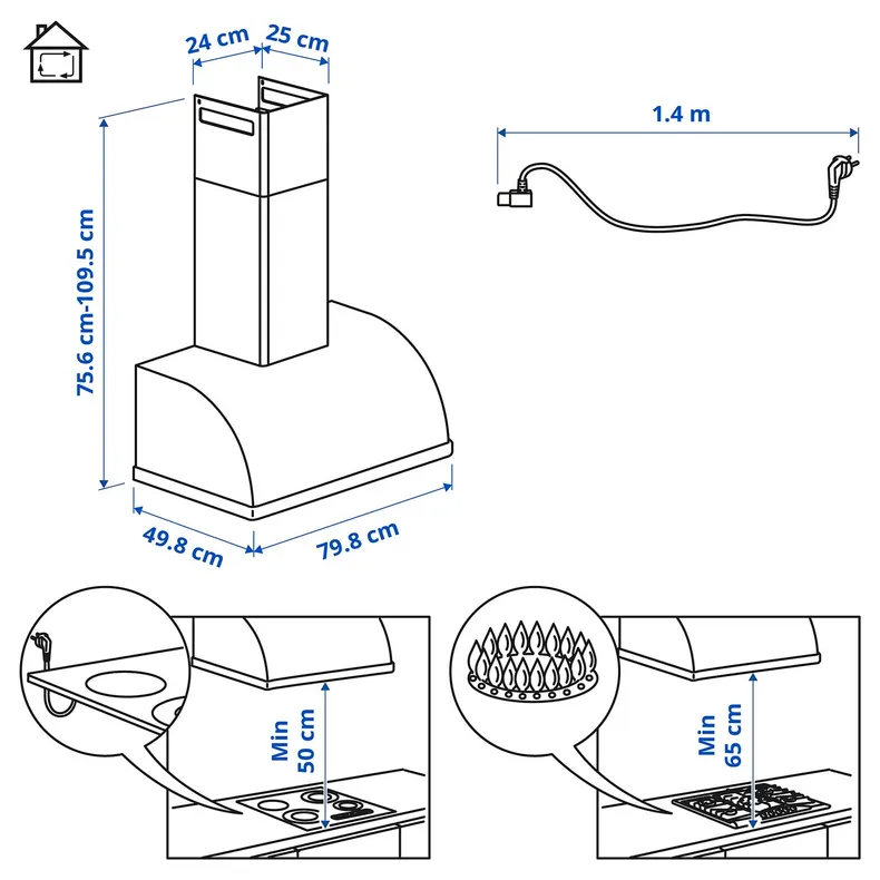 IKEA FULLSTÄNDIG ФУЛЛСТЭНДИГ, вытяжка кухонная стен креп (колпак), белый, 80 см 705.270.08 фото №7