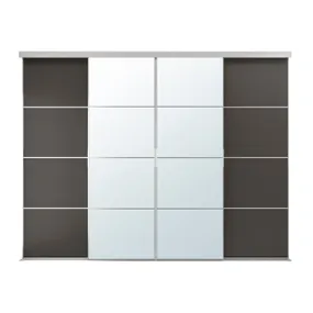 IKEA SKYTTA СКЮТТА / MEHAMN/AULI МЕХАМН/АУЛІ, комбінація розсувних дверцят, алюміній/темно-сіре дзеркало, 301x240 см 295.759.31 фото