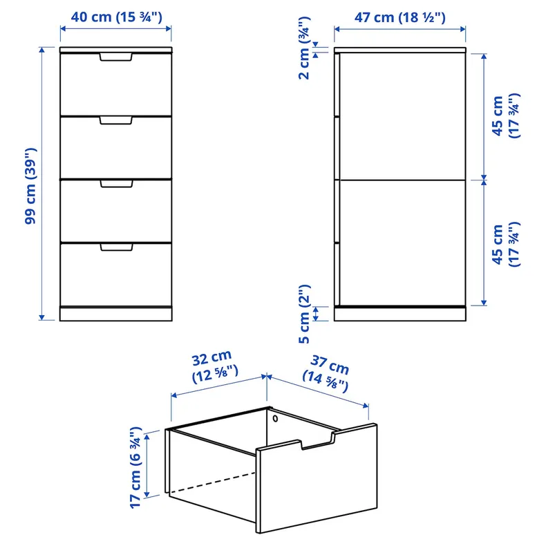 IKEA NORDLI НОРДЛИ, комод с 4 ящиками, белый, 40x99 см 792.398.43 фото №4