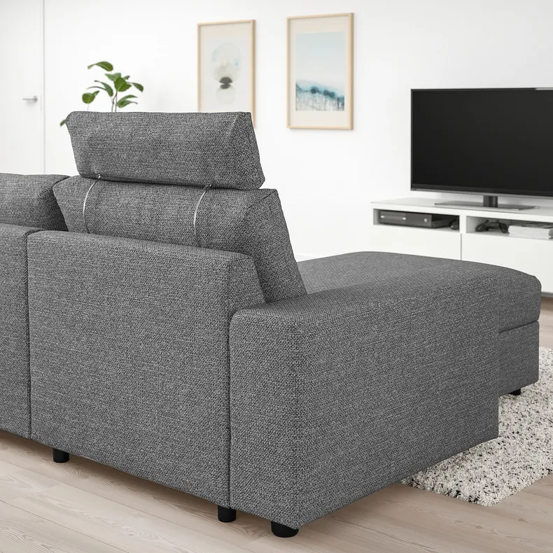 IKEA VIMLE ВІМЛЕ, 3-місний диван із кушеткою, з широкими підлокітниками з підголовником/Lejde сіро-чорний 794.328.12 фото №3