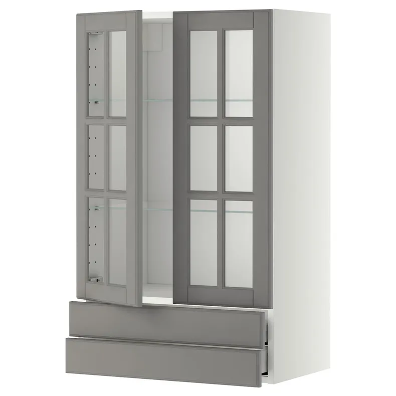 IKEA METOD МЕТОД / MAXIMERA МАКСИМЕРА, навесной шкаф / 2 стекл двери / 2 ящика, белый / бодбинский серый, 60x100 см 593.949.72 фото №1
