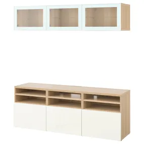 IKEA BESTÅ БЕСТО, шкаф для ТВ, комбин / стеклян дверцы, Дуб, окрашенный в белый цвет, и глянцевое белое прозрачное стекло, 180x42x192 см 894.887.90 фото