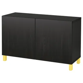 IKEA BESTÅ БЕСТО, комбинация для хранения с дверцами, черный / коричневый / Лапвикен / Стаббарп желтый, 120x42x74 см 394.243.95 фото