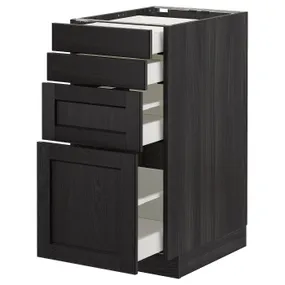 IKEA METOD МЕТОД / MAXIMERA МАКСИМЕРА, напольн шкаф 4 фронт панели / 4 ящика, черный / Лерхиттан с черными пятнами, 40x60 см 792.600.33 фото