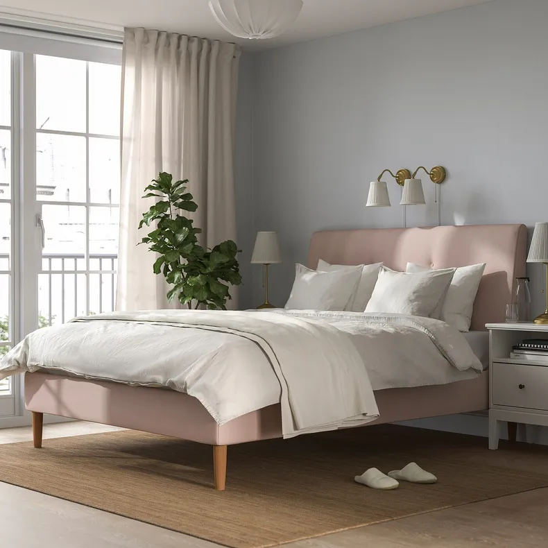 IKEA IDANÄS ІДАНЕС, каркас ліжка з оббивкою, Gunnared блідо-рожевий, 160x200 см 604.589.44 фото №2
