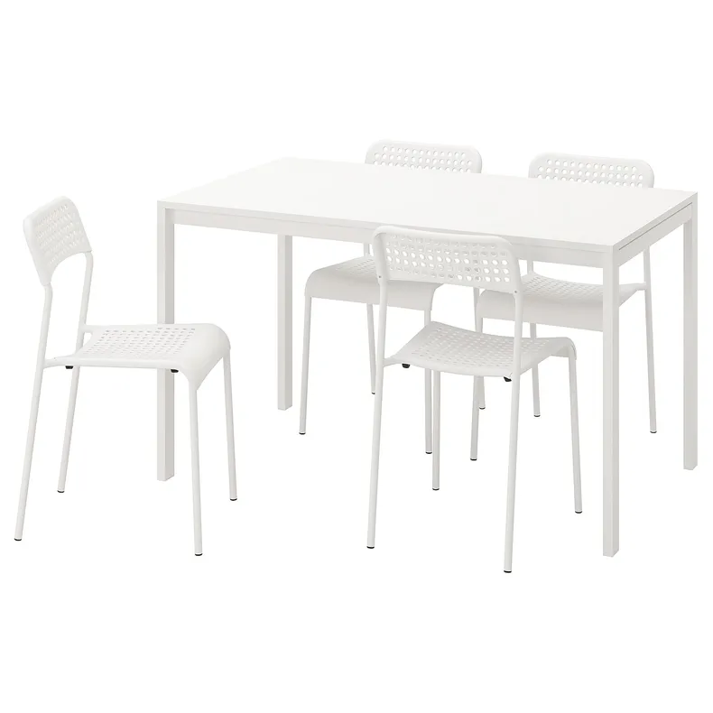 IKEA MELLTORP МЕЛЬТОРП / ADDE АДДЕ, стол и 4 стула, белый, 125 см 990.143.76 фото №1