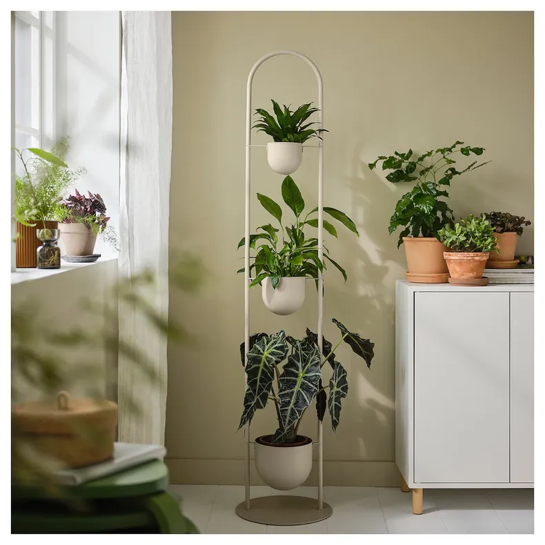 IKEA DAKSJUS ДАКСЙУС, підставка з 3 горщиками для рослин, внутрішній/зовнішній світло-сірий бежевий 205.670.25 фото №2