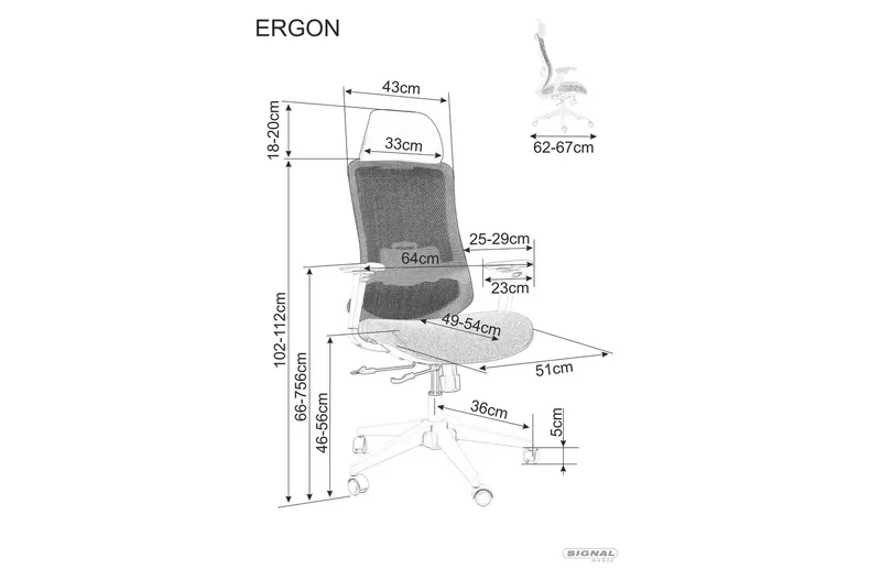 Стілець офісний оберовий SIGNAL ERGON, сірий фото №38