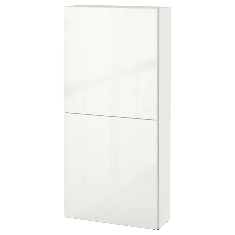 IKEA BESTÅ БЕСТО, шафа навісна із 2 дверцятами, білий / СЕЛСВІКЕН глянцевий / білий, 60x22x128 см 294.219.53 фото №1
