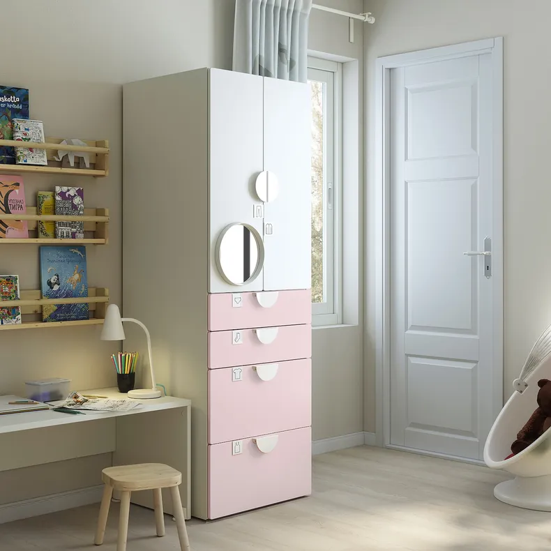 IKEA SMÅSTAD СМОСТАД / PLATSA ПЛАТСА, гардероб, білий блідо-рожевий/з 4 шухлядами, 60x57x181 см 194.309.05 фото №5
