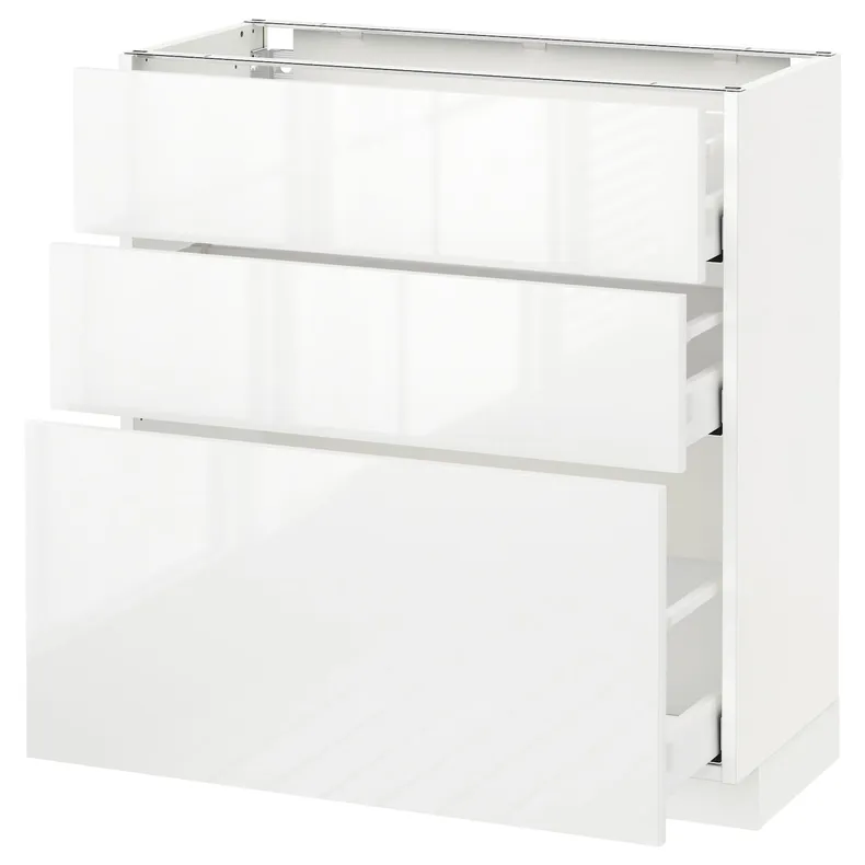 IKEA METOD МЕТОД / MAXIMERA МАКСИМЕРА, напольный шкаф с 3 ящиками, белый / Рингхульт белый, 80x37 см 390.522.05 фото №1