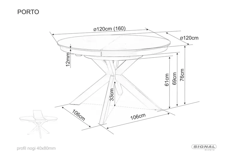 Керамический Стол SIGNAL PORTO, темно-серый / матовый черный, 120x120 фото №3