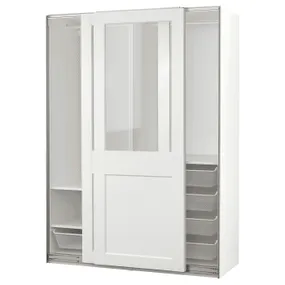 IKEA PAX ПАКС / GRIMO ГРІМО, гардероб із розсувними дверцятами, біле/прозоре скло біле, 150x66x201 см 495.022.79 фото