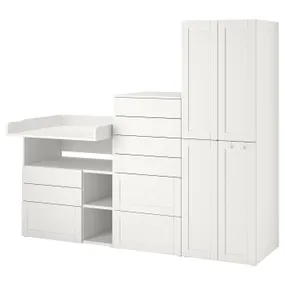 IKEA SMÅSTAD СМОСТАД / PLATSA ПЛАТСА, шафа, білий з каркасом/з пеленальним столиком, 210x79x181 см 595.837.17 фото