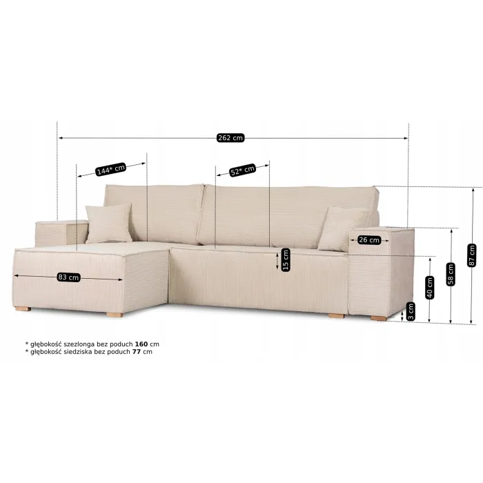 Кутовий диван універсальний MEBEL ELITE FILO, 262 см, тканина: бежевий фото №13