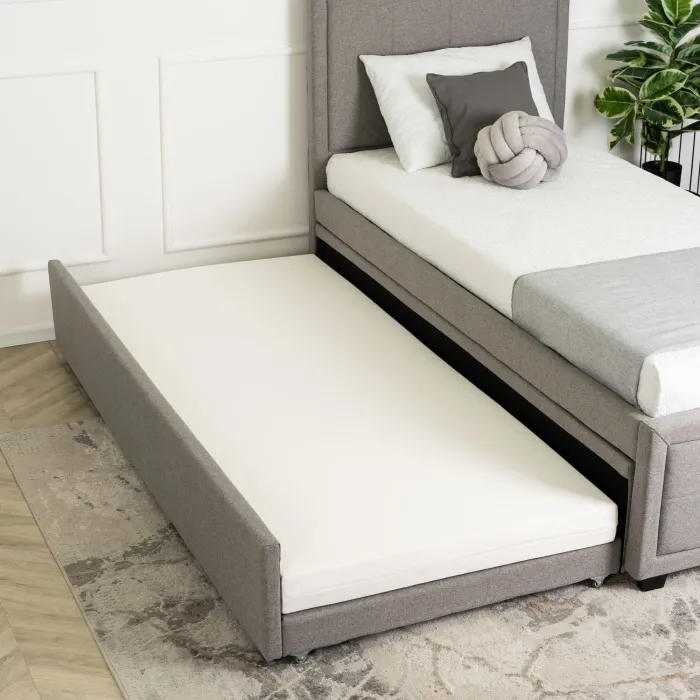 Кровать односпальная бархатная MEBEL ELITE ELIF Velvet, 90x200 см с дополнительным спальным местом, серый фото №4