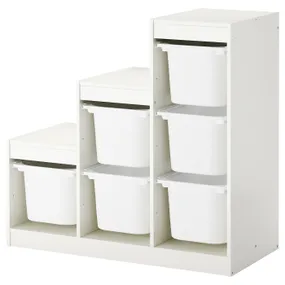 IKEA TROFAST ТРУФАСТ стелаж для іграшок дитячий, комбінація для зберіган +контейнери, білий, 99x44x94 см 795.333.40 фото