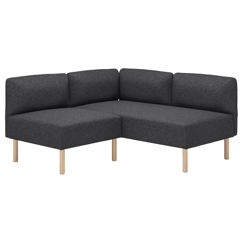 IKEA LILLEHEM ЛІЛЛЕХЕМ, модульний кутовий диван, 2-місний, ГУННАРЕД темно-сірий/деревина 495.363.02 фото №1