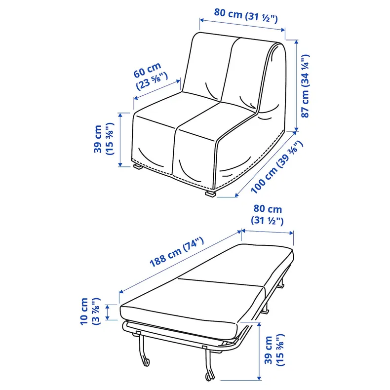 IKEA LYCKSELE HÅVET ЛЮККСЕЛЕ ХОВЕТ, крісло-ліжко, Vansbro темно-сірий 193.869.88 фото №7