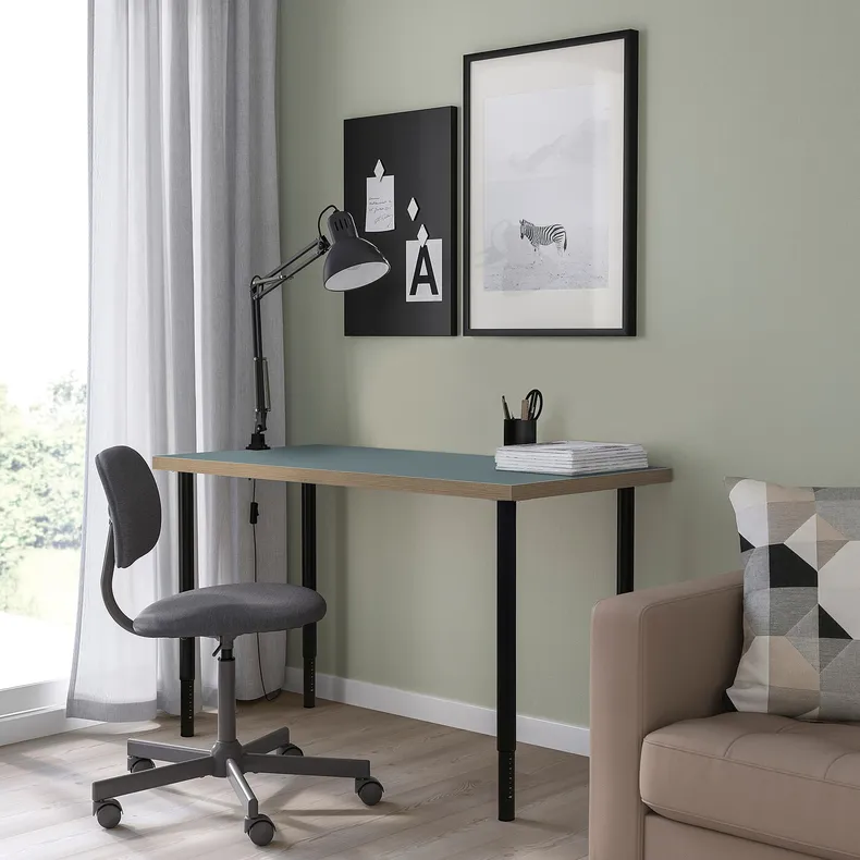 IKEA LAGKAPTEN ЛАГКАПТЕН / OLOV ОЛОВ, письменный стол, серо-бирюзовый / черный, 120x60 см 095.233.54 фото №3