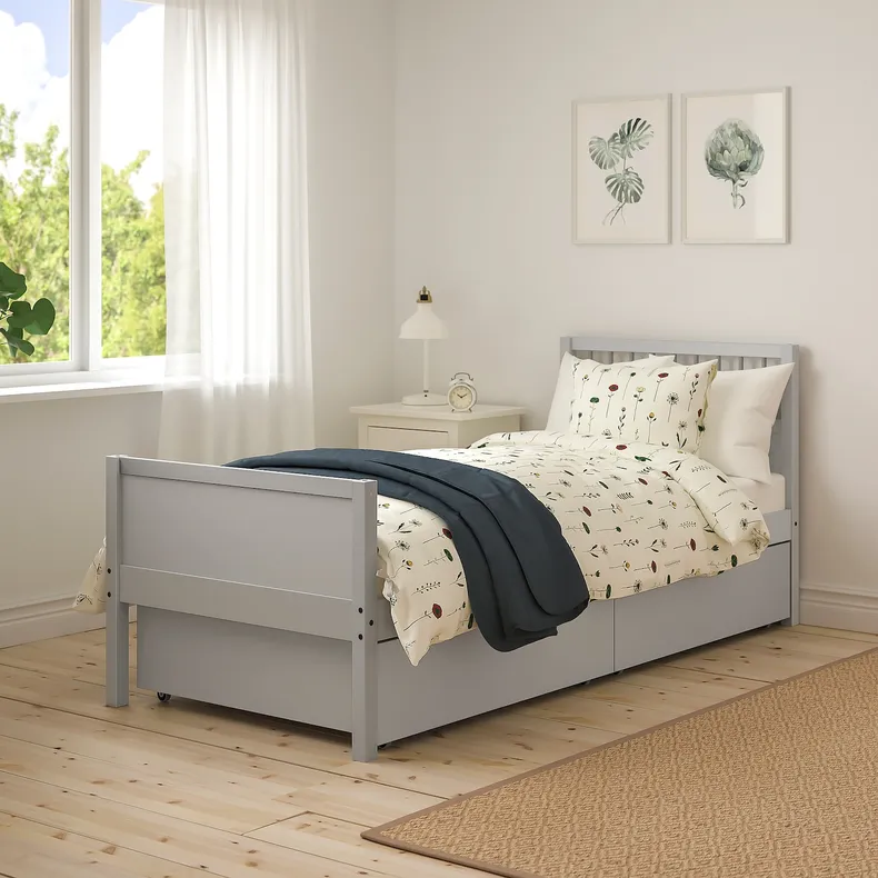 IKEA SMYGA СМИГА, каркас кровати с ящиками, светло-серый, 90x200 см 594.441.42 фото №5