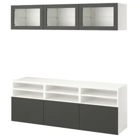 IKEA BESTÅ БЕСТО, шкаф для ТВ, комбин/стеклян дверцы, белый Sindvik/Lappviken темно-серый, 180x42x192 см 395.751.72 фото