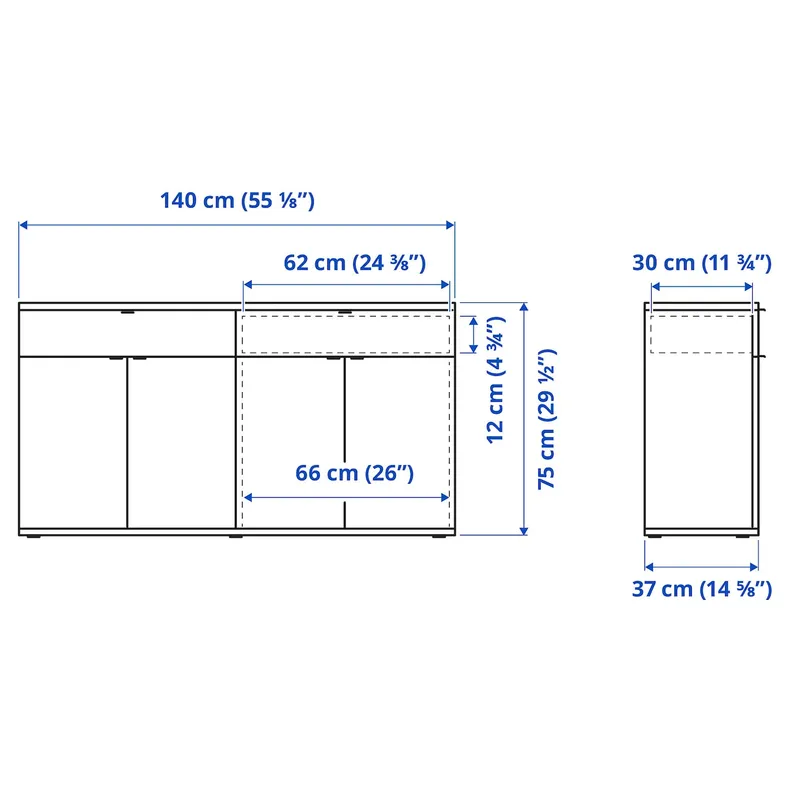 IKEA VIHALS ВІХАЛЬС, сервант, темно-сірий, 140x37x75 см 605.429.24 фото №6