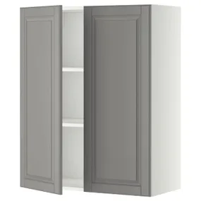 IKEA METOD МЕТОД, навісна шафа з полицями / 2 дверцят, білий / сірий Бодбін, 80x100 см 794.639.45 фото