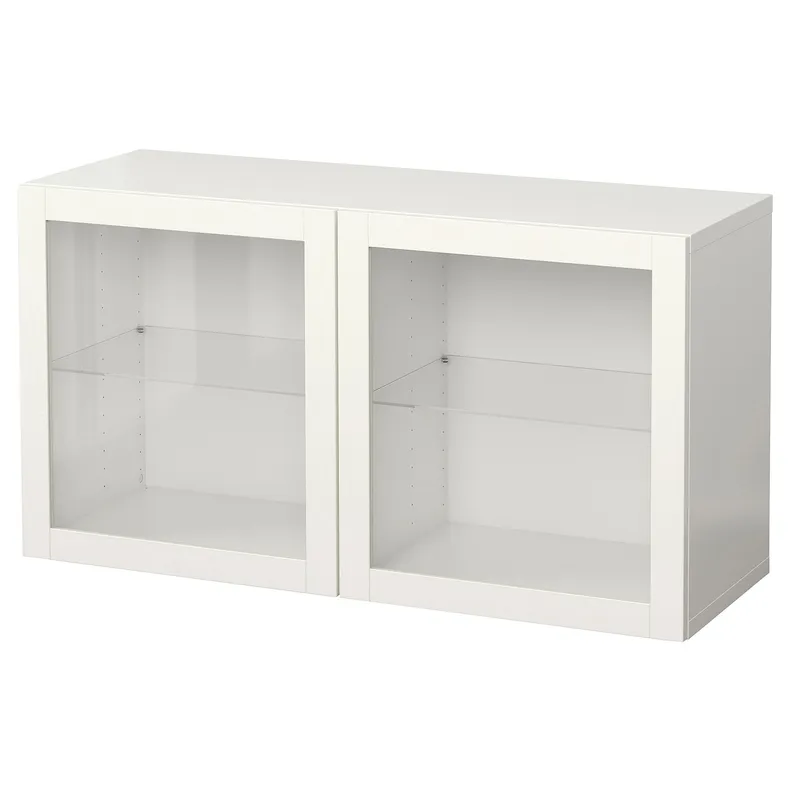 IKEA BESTÅ БЕСТО, настінна комбінація шаф, білий / СІНДВІК прозоре скло, 120x42x64 см 094.408.01 фото №1