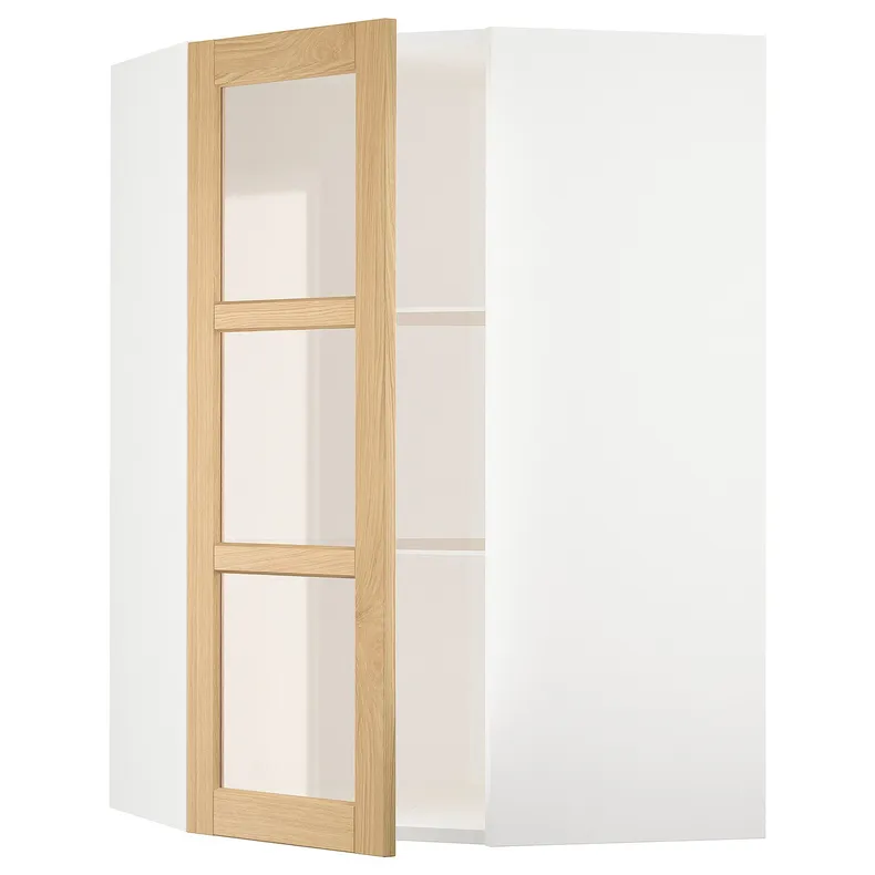IKEA METOD МЕТОД, кутова настін шафа, полиці / скл двер, білий / ФОРСБАККА дуб, 68x100 см 895.093.25 фото №1