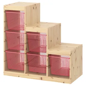 IKEA TROFAST ТРУФАСТ, комбинация д / хранения+контейнеры, Светлая сосна, окрашенная в белый / светло-красный цвет, 94x44x91 см 594.779.10 фото