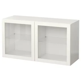IKEA BESTÅ БЕСТО, настінна комбінація шаф, білий / СІНДВІК прозоре скло, 120x42x64 см 094.408.01 фото
