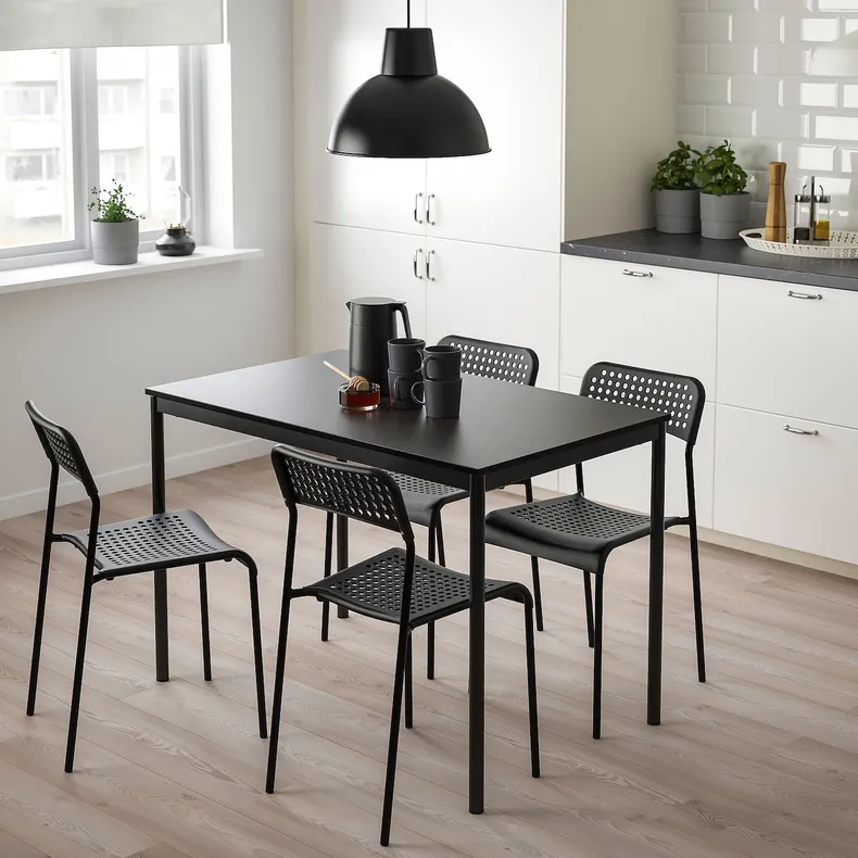 IKEA SANDSBERG САНДСБЕРГ / ADDE АДДЕ, стіл+4 стільці, чорний / чорний, 110x67 см 594.291.94 фото №2