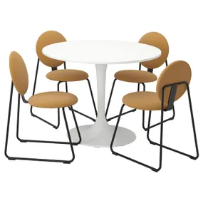 IKEA DOCKSTA ДОКСТА / MÅNHULT МОНХУЛЬТ, стол и 4 стула, белый белый / Хакебо медово-коричневый, 103 см 595.060.26 фото