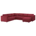 IKEA VIMLE ВИМЛЕ, 5-местный угловой диван, с шезлонгом/Lejde красный/коричневый 894.344.53 фото thumb №1