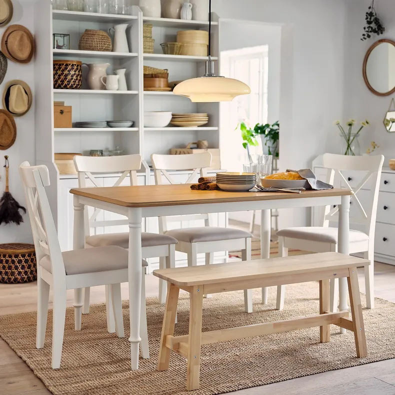 IKEA DANDERYD ДАНДЕРЮД / INGOLF ІНГОЛЬФ, стіл+4 стільці, дуб білий okl / Hallarp бежевий, 130x80 см 793.887.34 фото №3