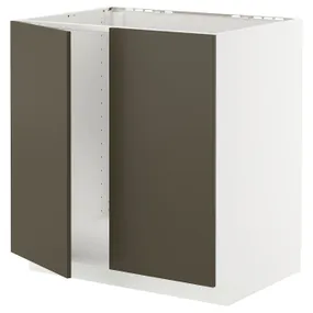 IKEA METOD МЕТОД, підлогова шафа для мийки+2 дверцят, білий/хавсторп коричневий/бежевий, 80x60 см 395.588.27 фото