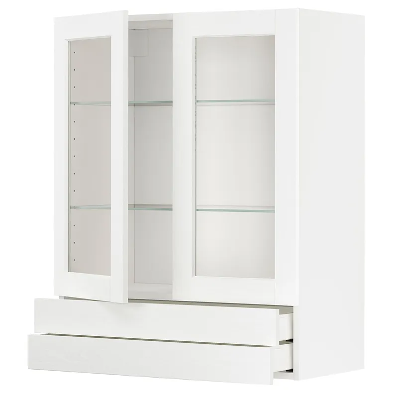 IKEA METOD МЕТОД / MAXIMERA МАКСІМЕРА, шафа навісна, 2 скл дверцят / 2 шухл, білий Енкопінг / білий імітація дерева, 80x100 см 394.735.07 фото №1