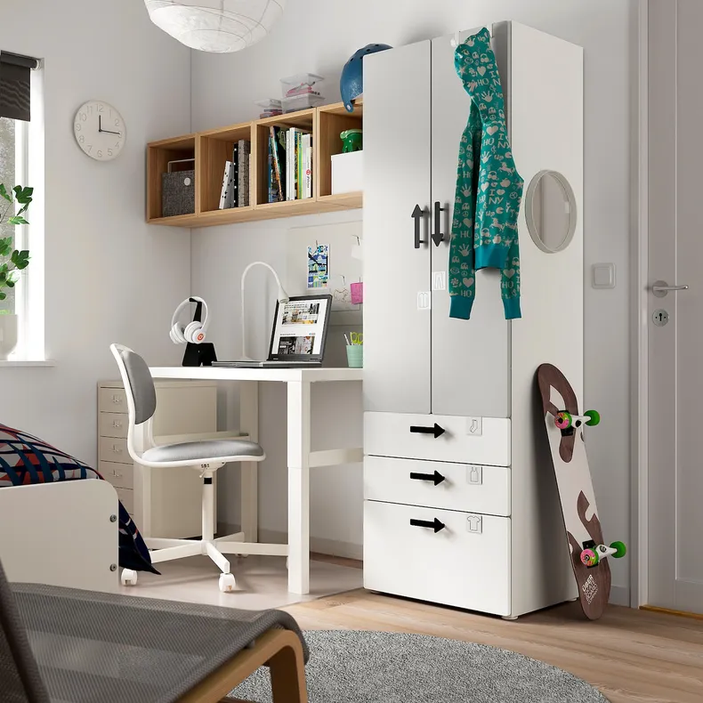 IKEA SMÅSTAD СМОСТАД / PLATSA ПЛАТСА, гардероб, белый серый с 3 ящиками, 60x42x181 см 394.262.24 фото №3