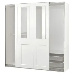IKEA PAX ПАКС / GRIMO ГРІМО, гардероб із розсувними дверцятами, біле / прозоре скло біле, 200x66x201 см 095.022.62 фото